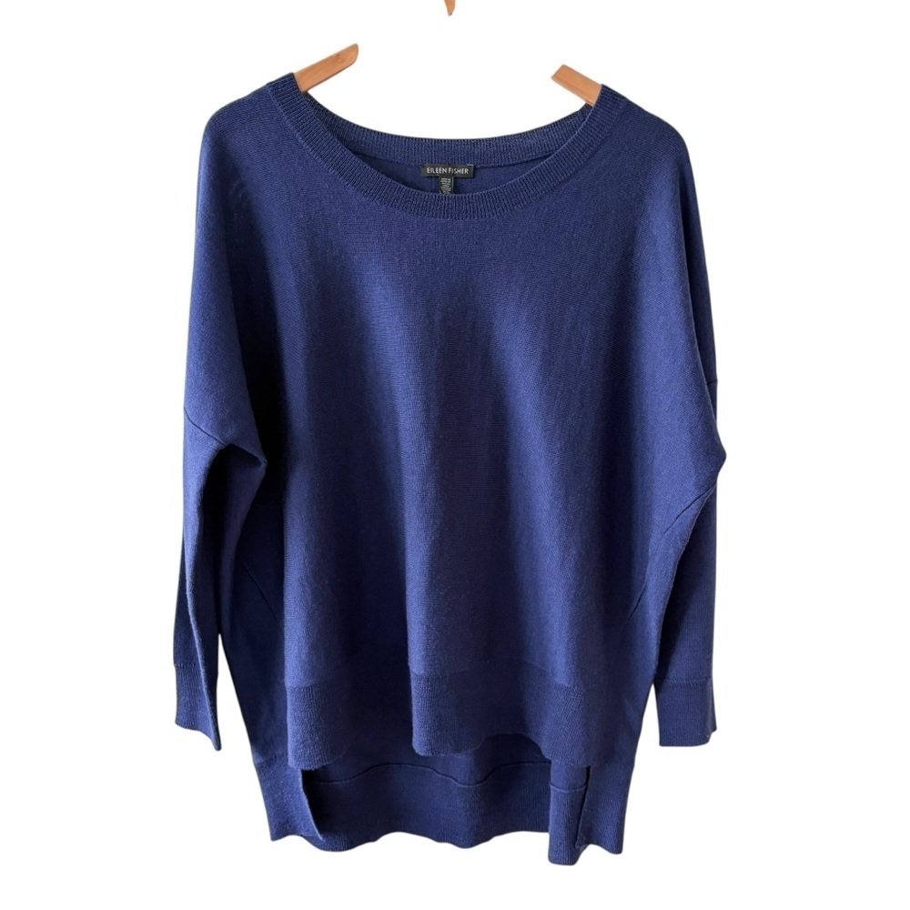 Eileen Fisher Blue Merino Wool Dolman Sleeve Sweater